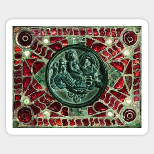 NEREID AND CHERUB RIDING A SEA DRAGON WITH RED GREEN MOTHER OF PEARLS Sticker